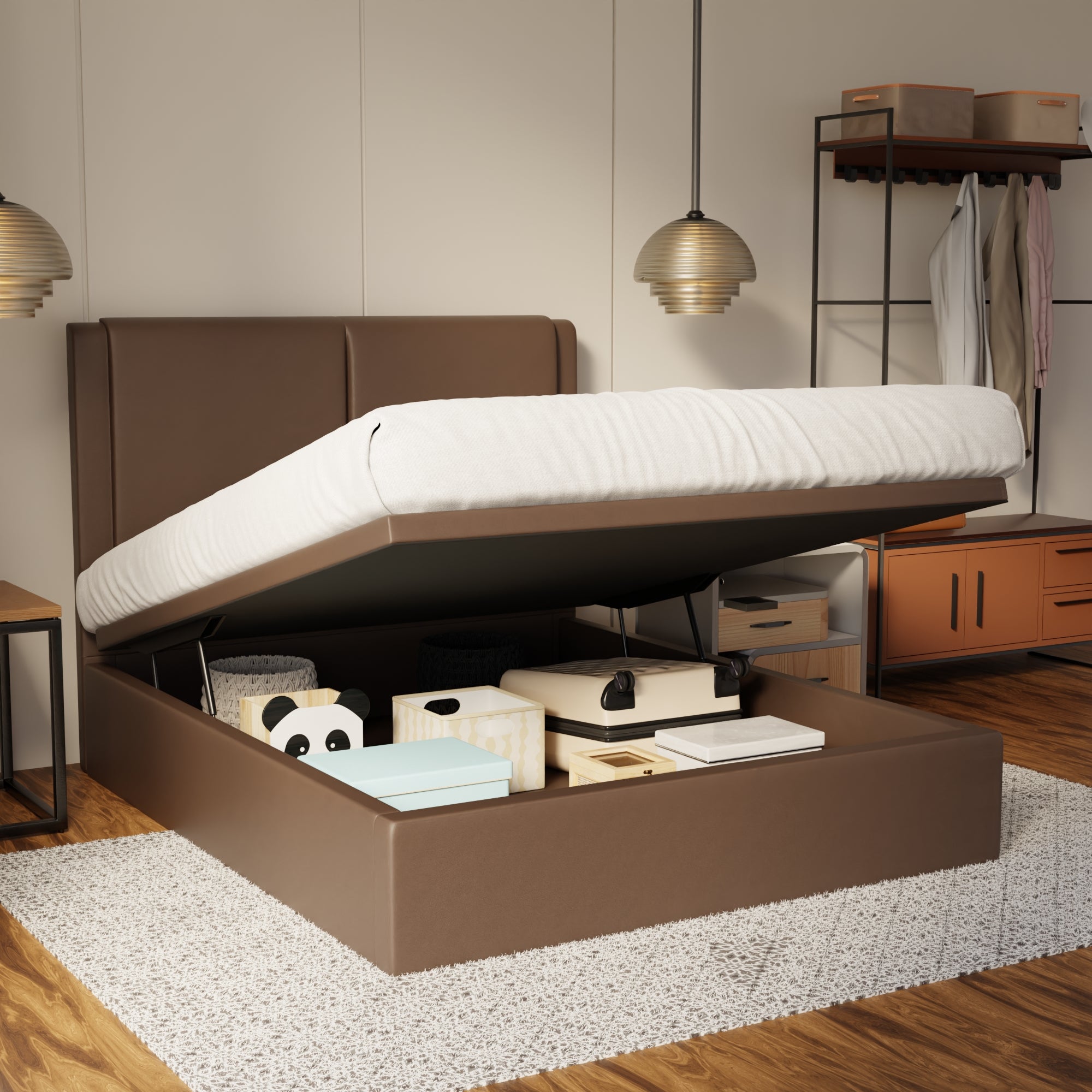 Vance Genuine Leather Storage Bed (Gas Lift) By Esteller