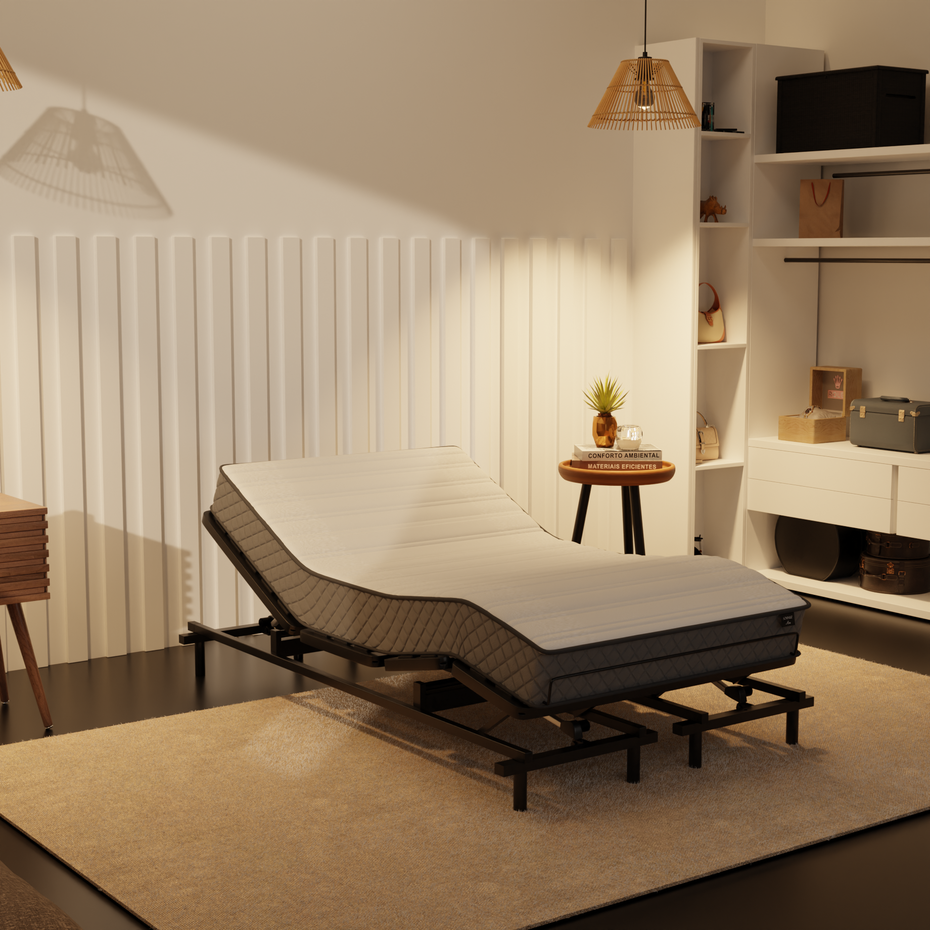 Somnuz® Restro Adjustable Genuine Leather Bed + Somnuz® Aire Mattress
